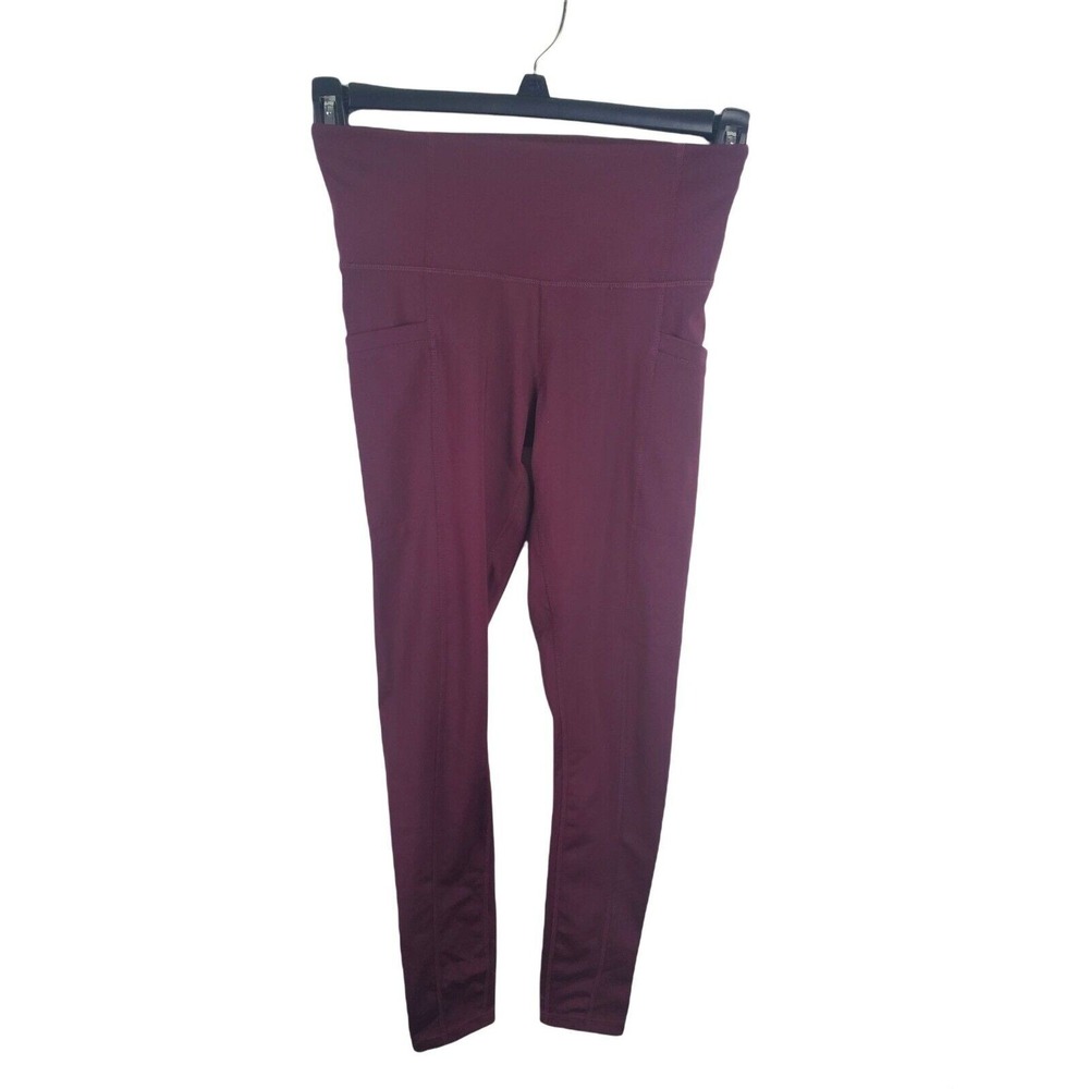 Apana Leggings Womens XS Mid Rise Skinny Leg Pockets Burgundy Athletic Yoga